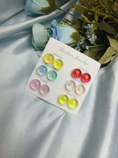 6 Pairs Colourful  Acrylic Beads Earrings Set